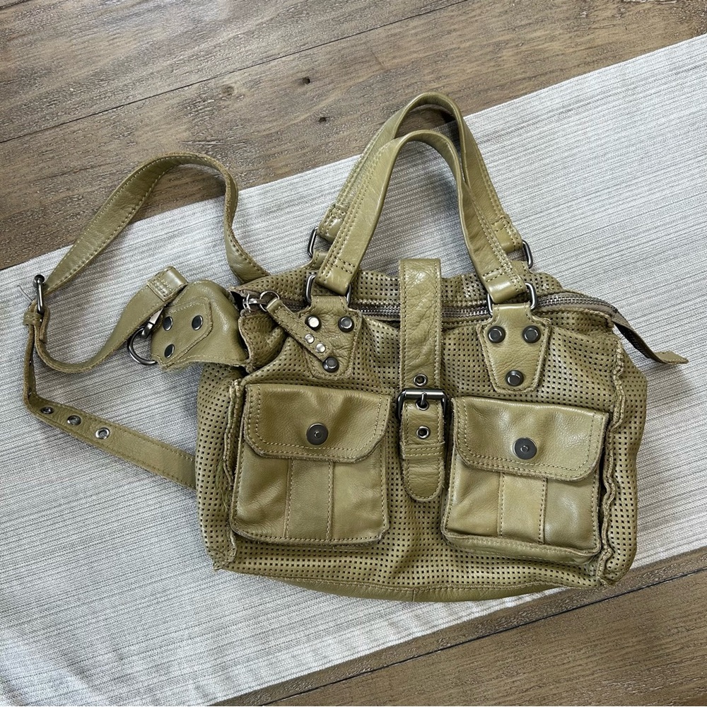 Linea Pelle Olive Green Messenger Bag